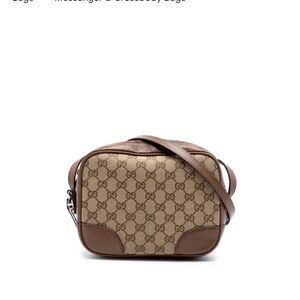 Gucci Beige Brown GG Canvas Crossbody Bag with Leather Trim